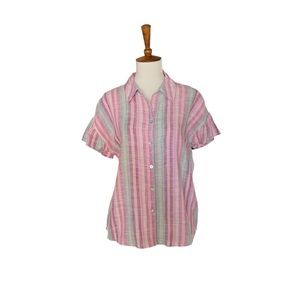 Cupio Stripe Cotton Blend Button Down Shirt Size Medium Multi